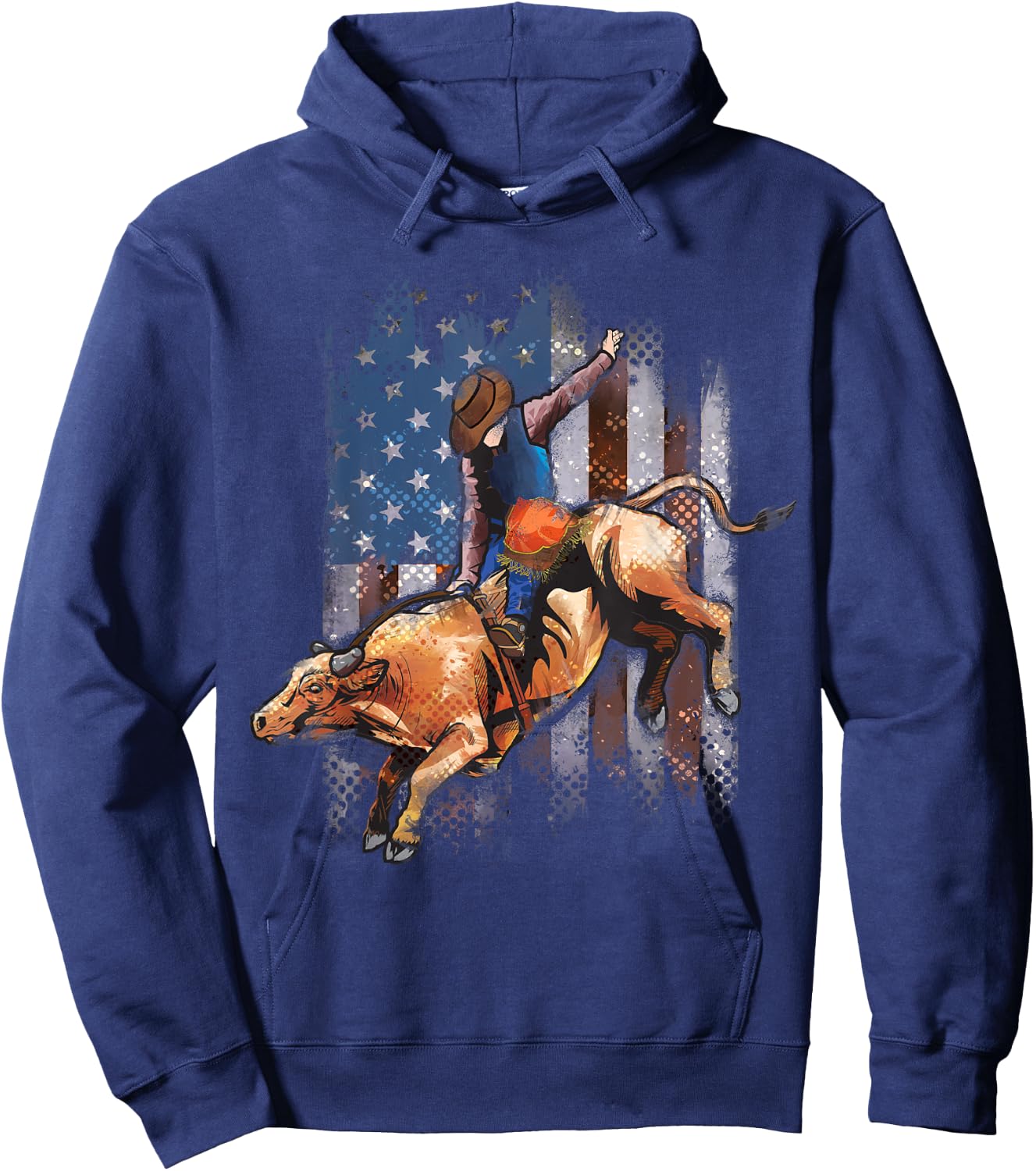 Rodeo Bull Riding American Flag Shirt Cowboy Bull Rider Hoodie - Hoodie | Navy
