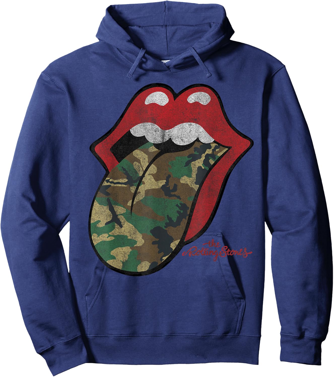 Official Rolling Stones Distressed Camo Tongue Hoodie - Hoodie | Navy
