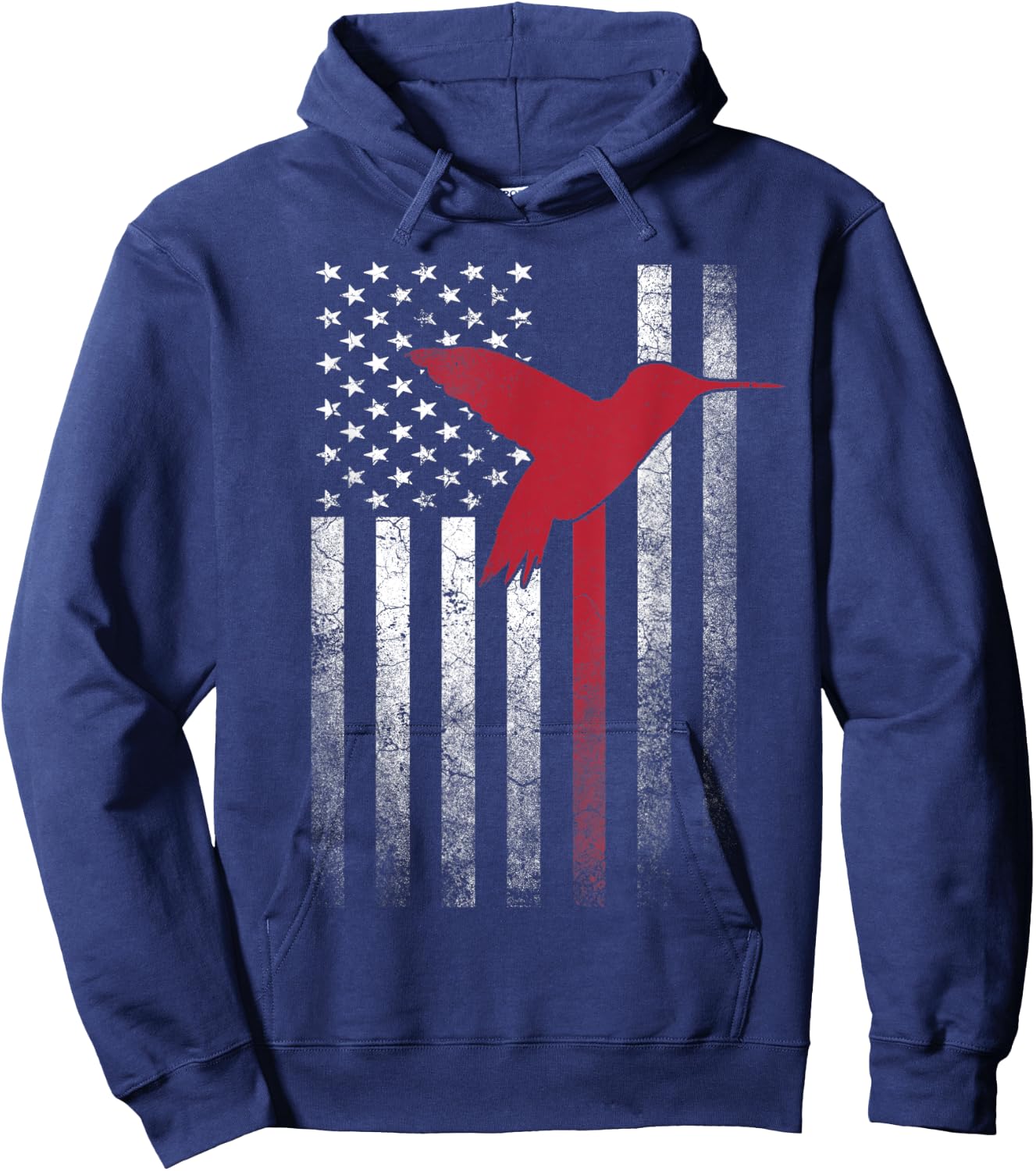 Hummingbird Bird- 4th of July American Flag USA America Men Hoodie - Hoodie | Navy