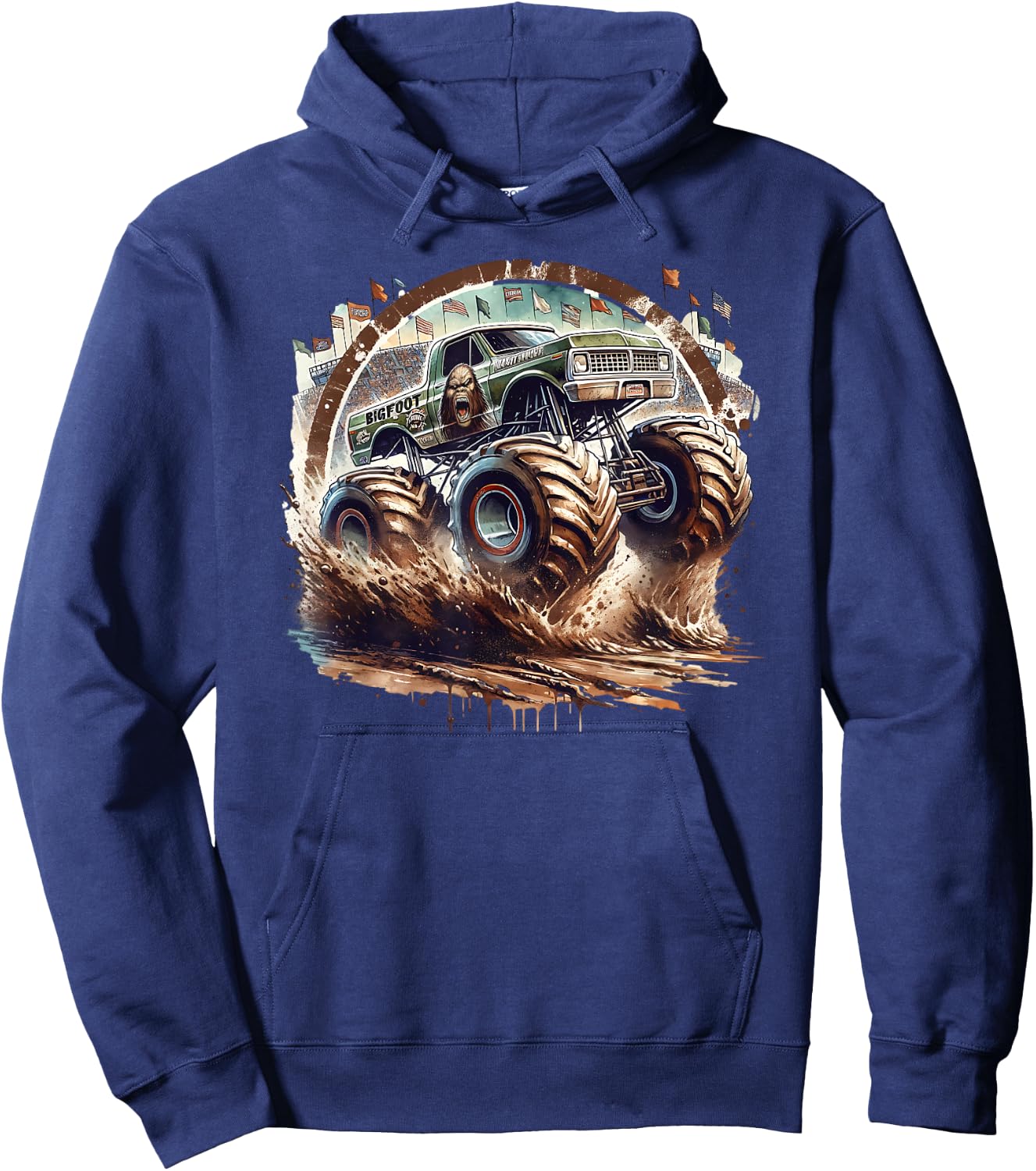 Bigfoot Cryptid Monster Truck Smash Squatch Jam Hoodie - Hoodie | Navy