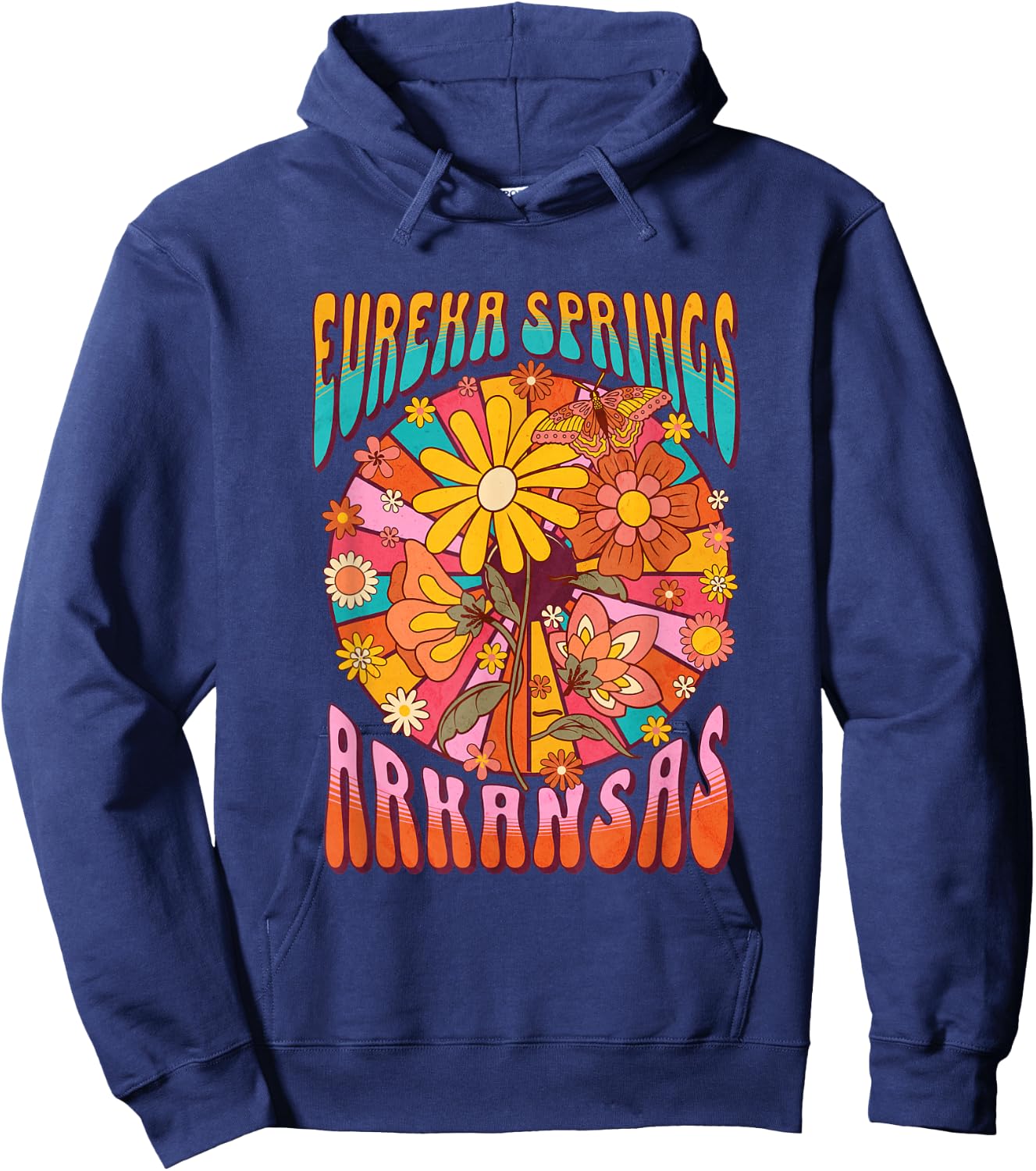 Eureka Springs Retro 60s Style Graphic Hippie Hoodie - Hoodie | Navy