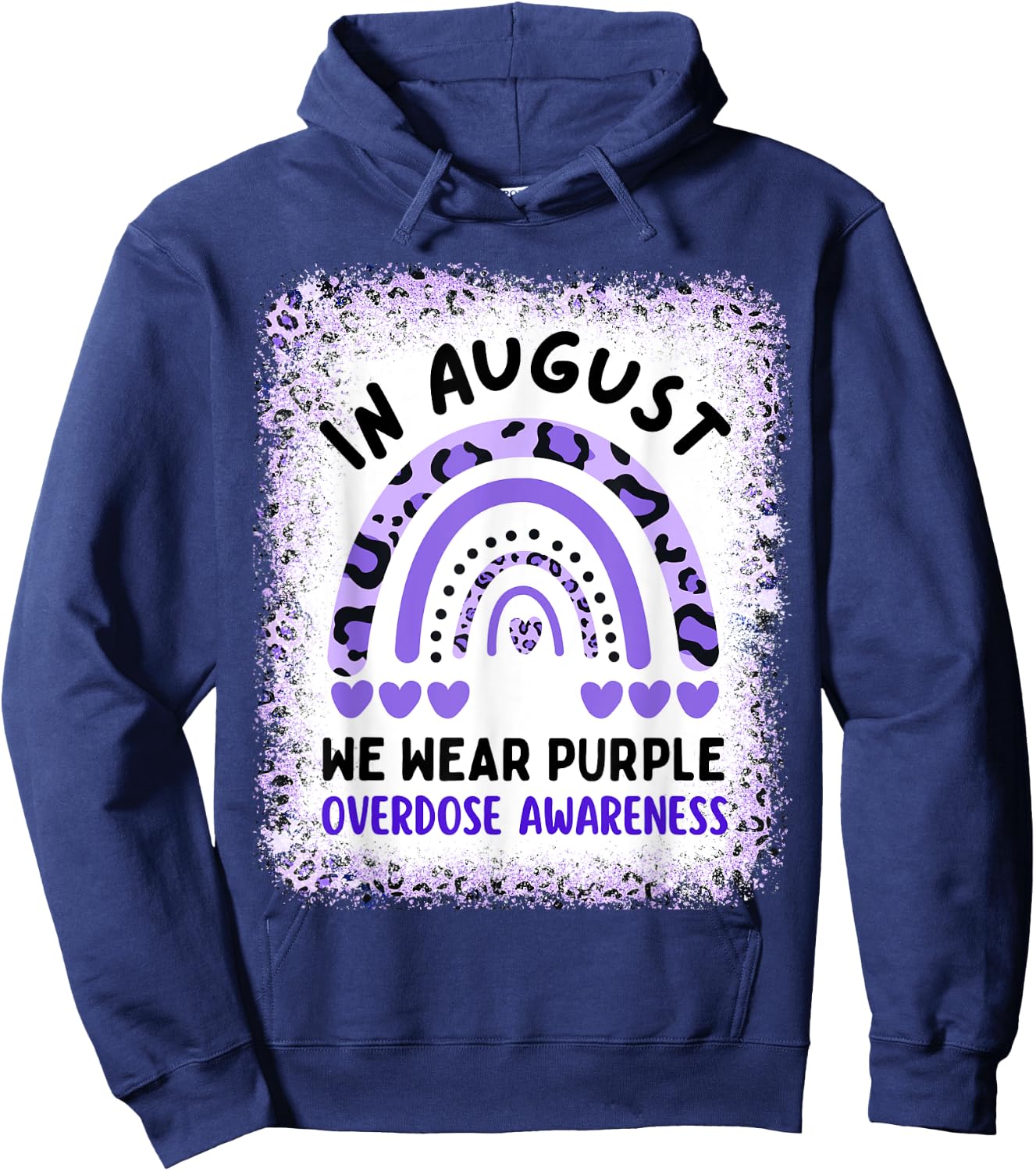 Rainbow In August We Wear Purple Overdose Awareness Month Hoodie - Hoodie | Navy
