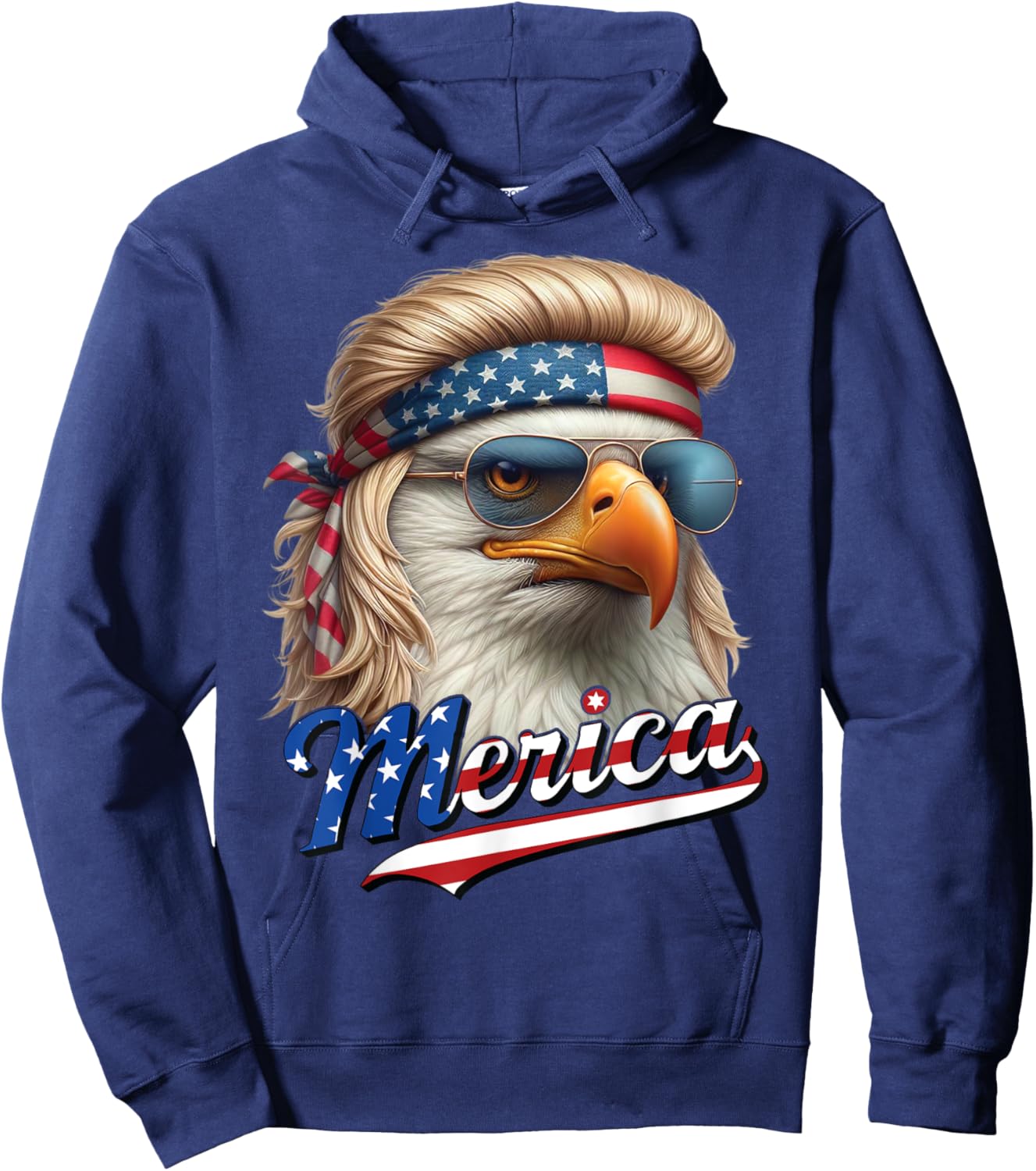 Bald Eagle Merica 4th July Eagle Blonde Mullet Funny Man Hoodie - Hoodie | Navy