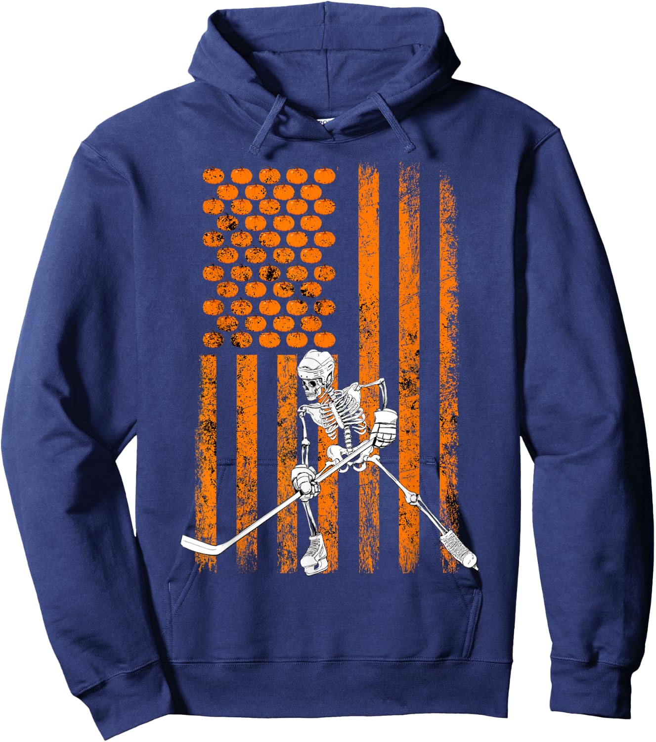 Ice Hockey Player Fan Gift Skeleton Halloween Shirt Men Boys Hoodie - Hoodie | Navy