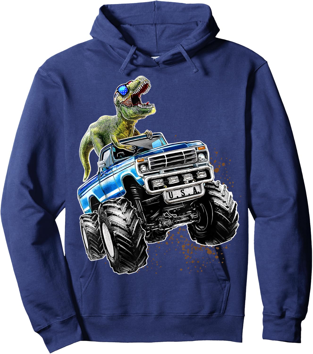 T Rex Dinosaur Monster Truck Patriotic Birthday Gift Boys Hoodie - Hoodie | Navy