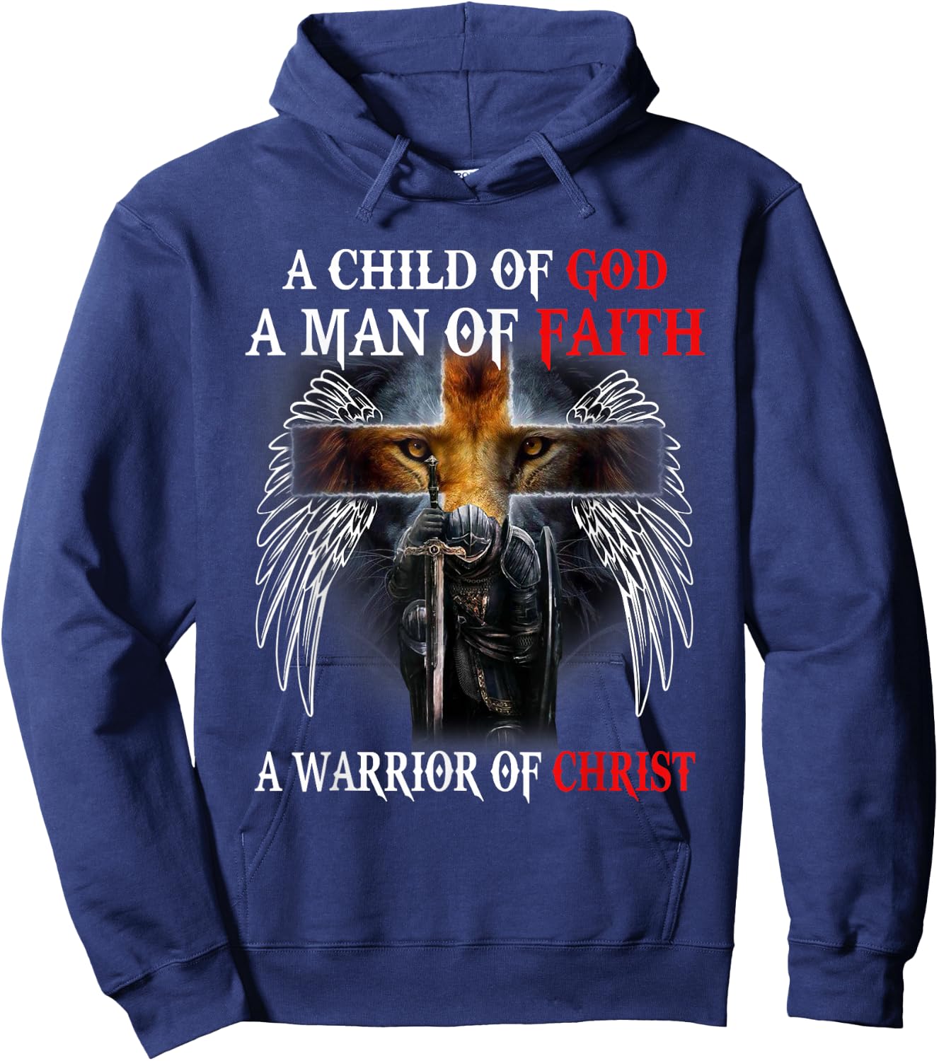 Jesus Christ Lion Cross Knight Quote Saying For Christian Hoodie - Hoodie | Navy