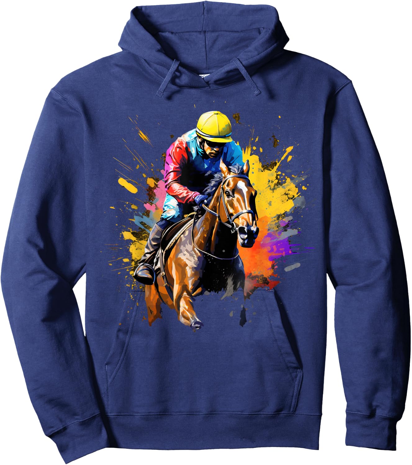 Colorful Jockey Boy on Horse Racing Hoodie - Hoodie | Navy