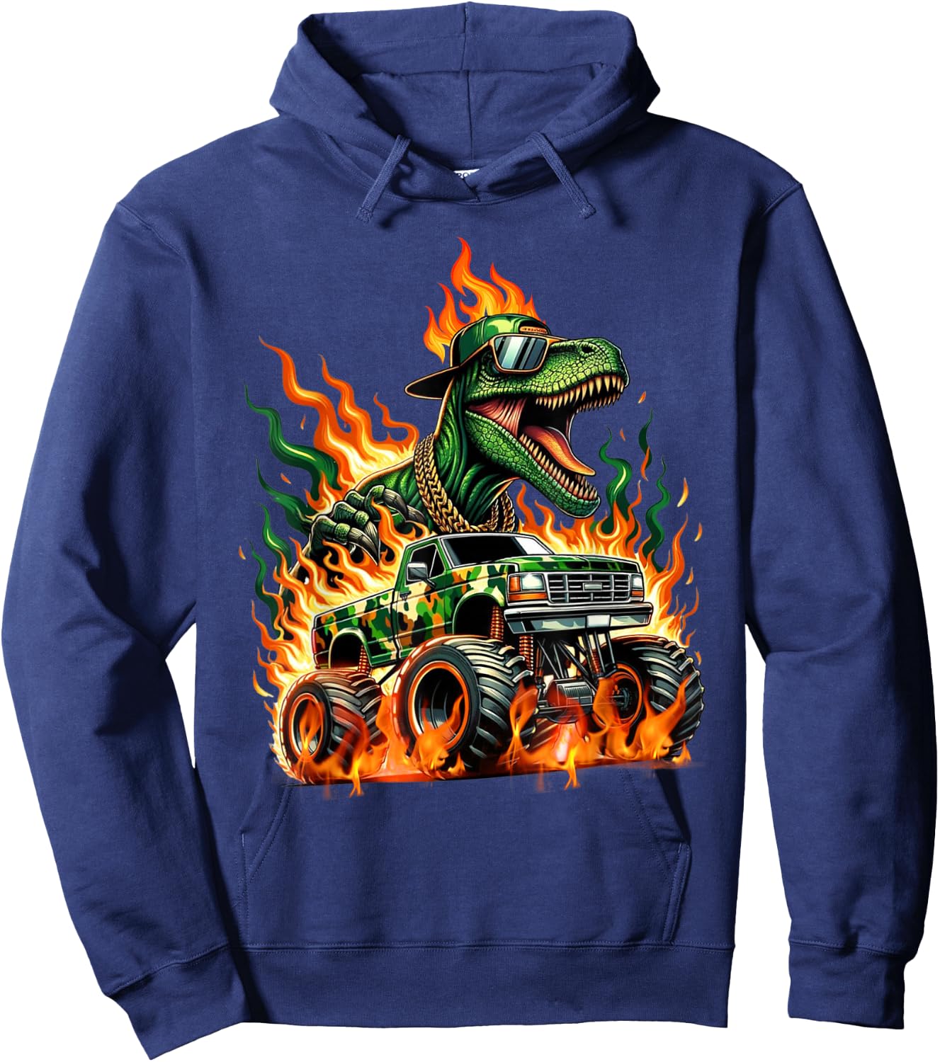 Velociraptor Dinosaur Monster Truck Kids Truck Design Dino Hoodie - Hoodie | Navy