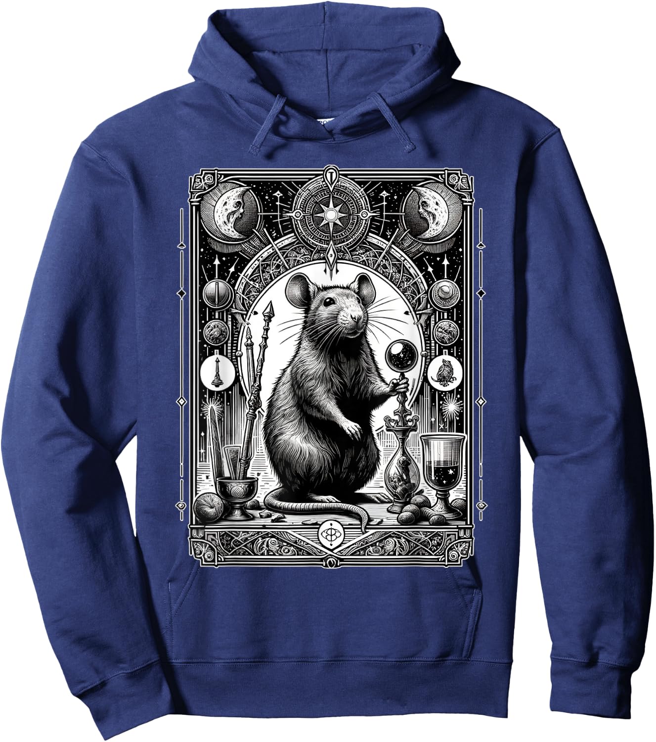 Black and White Rat Tarot Card Distressed Rats Lover Animals Hoodie - Hoodie | Navy