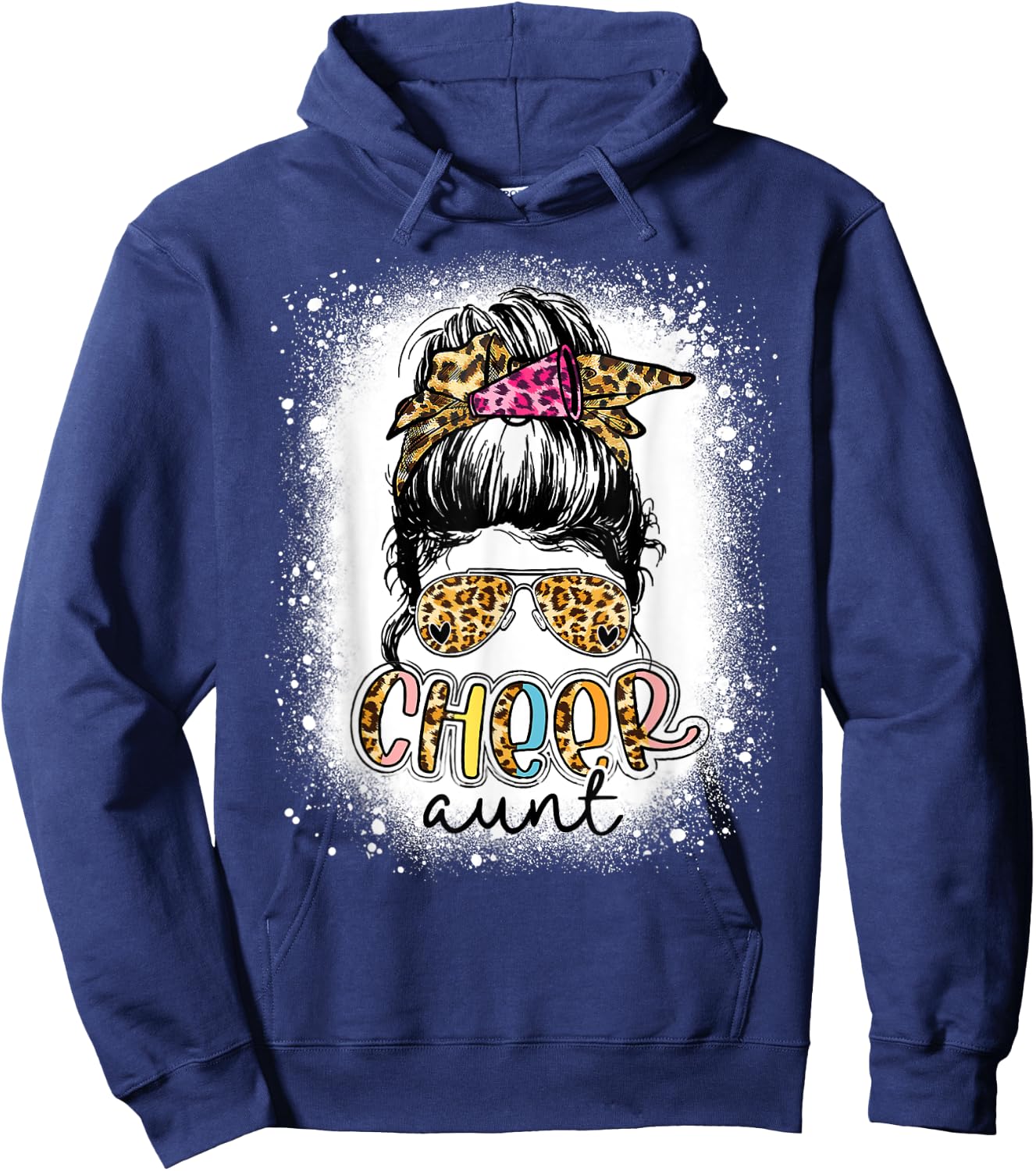 Cheer Aunt Leopard Messy Bun Cheerleader Mothers Day Funny Hoodie - Hoodie | Navy