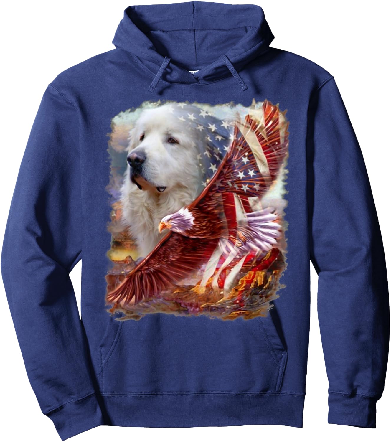 Great Pyrenees Dog Eagle American Flag 4th July Independence Men Hoodie - Hoodie | Navy