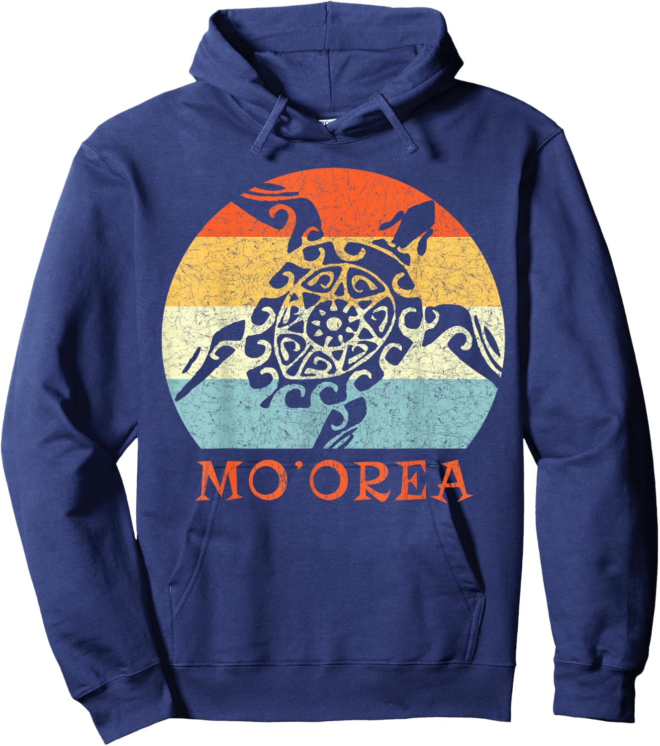 Mo'orea South Pacific Vintage Retro Turtle Vacation Hoodie - Hoodie | Navy
