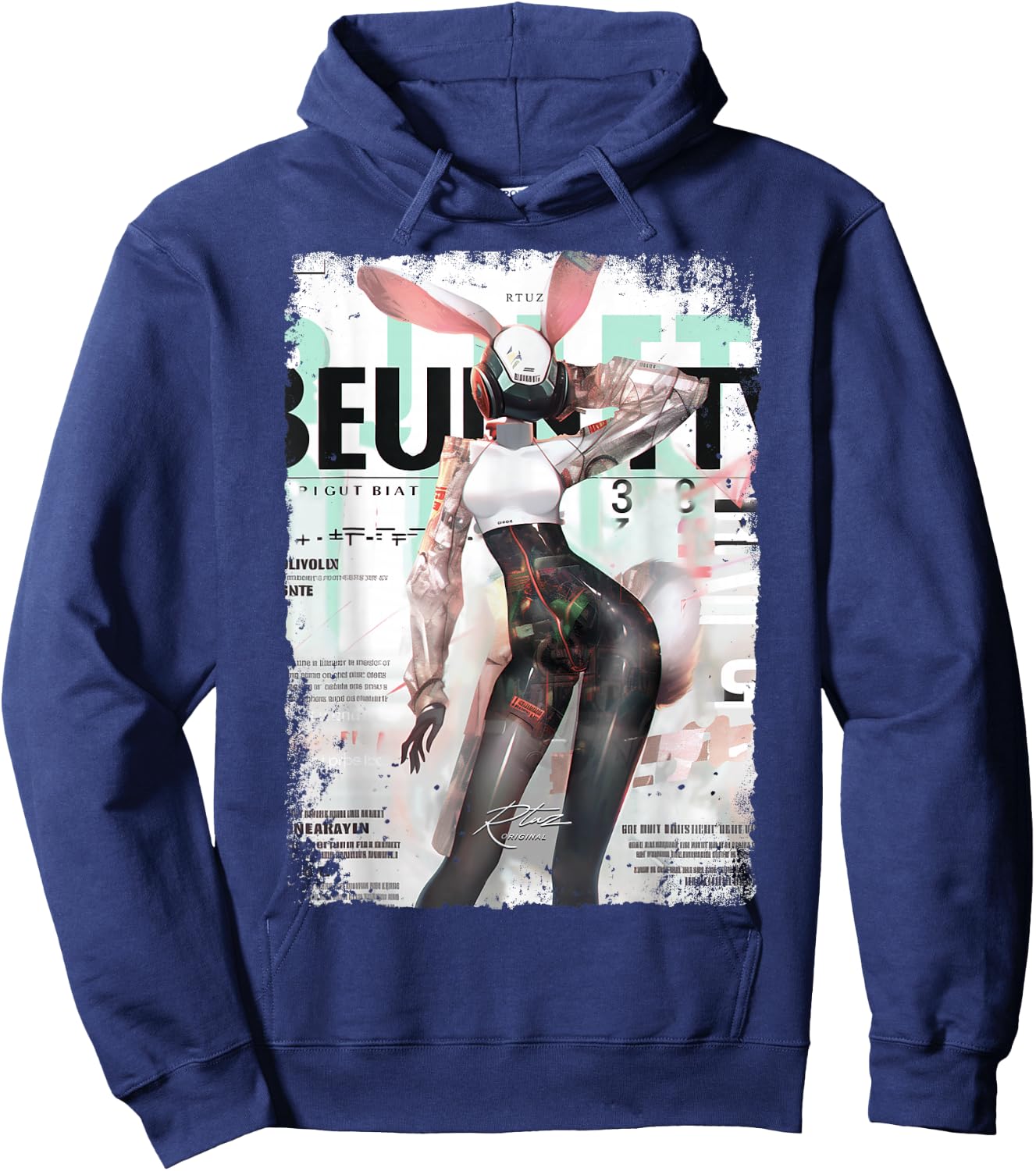 Magazine Cover Vintage Girl Bunny Collage Sexy Model Pin-Up Hoodie - Hoodie | Navy
