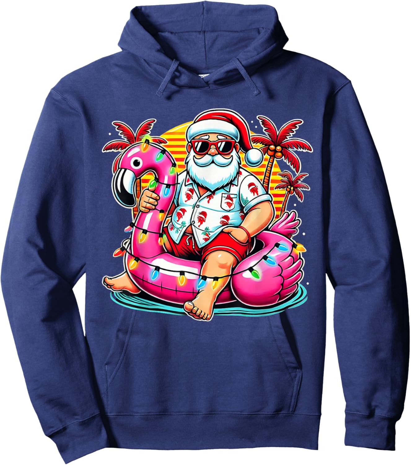 Christmas in July Shirt Santa Flamingo Float Summer Xmas Hoodie - Hoodie | Navy