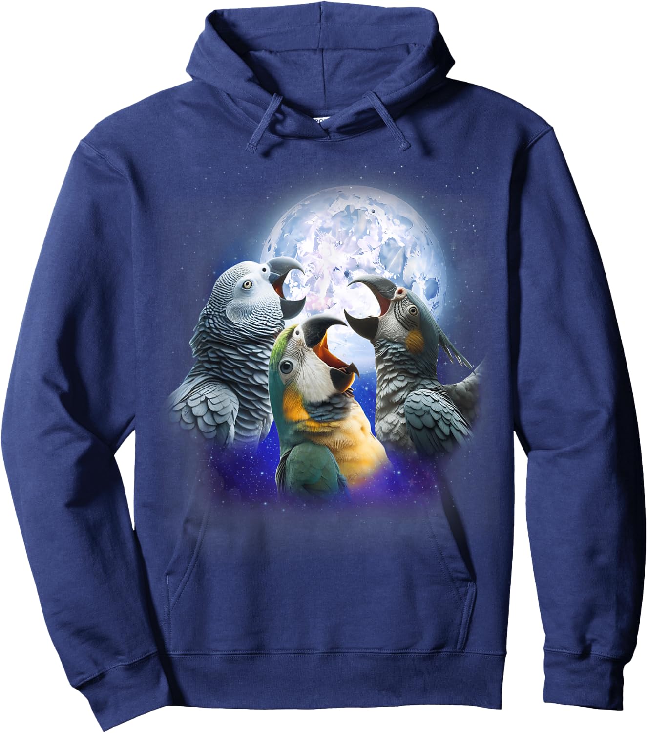 3 Parrots Howling At The Moon Funny African Grey Parrot Bird Hoodie - Hoodie | Navy