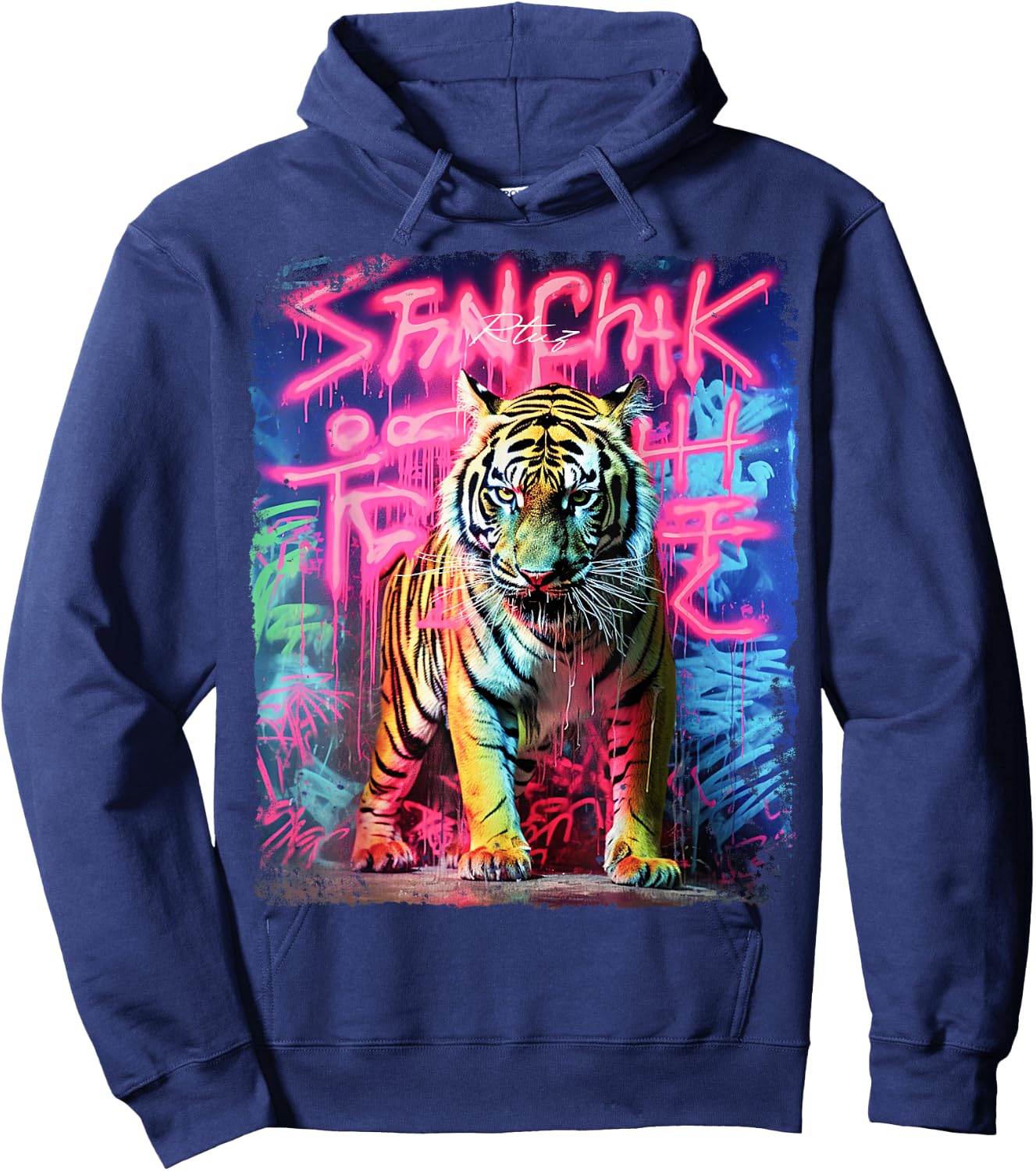 Hip Hop Y2K Vintage Hipster Edgy Urban Streetwear Tiger Hoodie - Hoodie | Navy