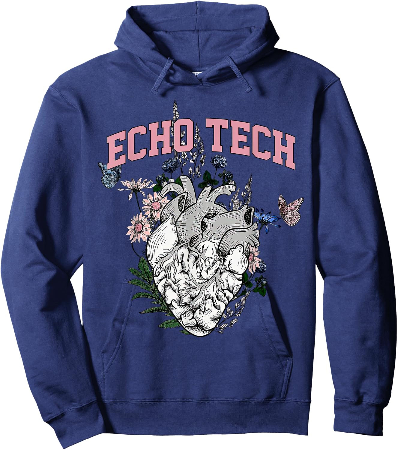 Anatomical Heart Floral Echo Tech Cardiac Sonographer Hoodie - Hoodie | Navy