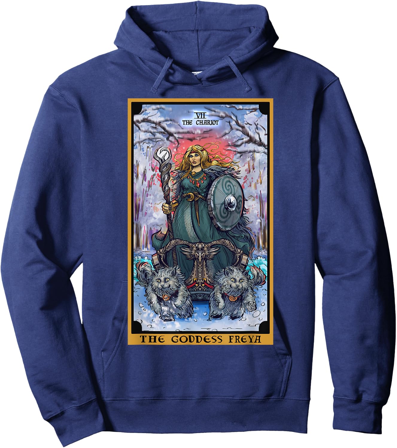 The Goddess Freyja The Chariot Tarot Card Norse Pagan Witch Hoodie - Hoodie | Navy
