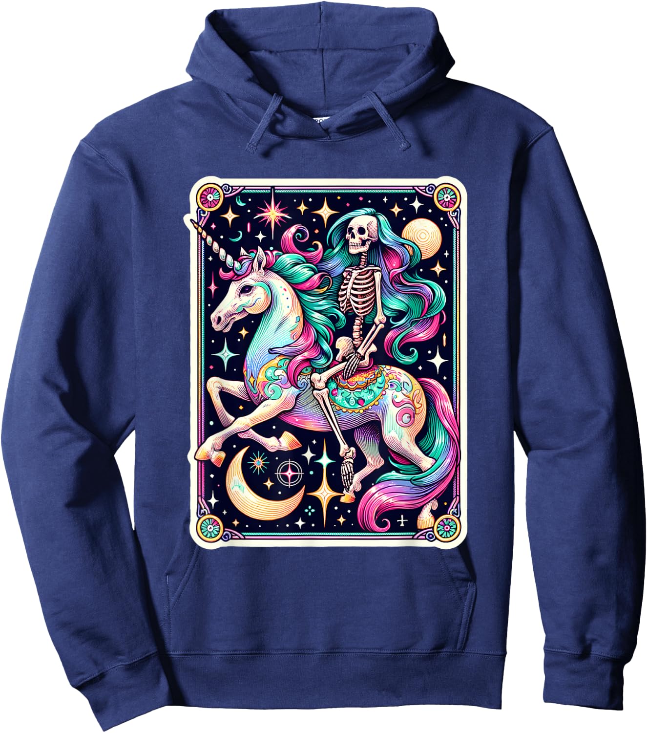 Skeleton Riding Unicorn Tarot Card Celestial Fantasy Art Hoodie - Hoodie | Navy