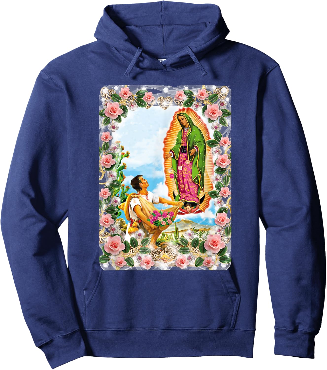 Our Lady of Guadalupe Virgin Mary Catholic Beautiful Roses Hoodie - Hoodie | Navy
