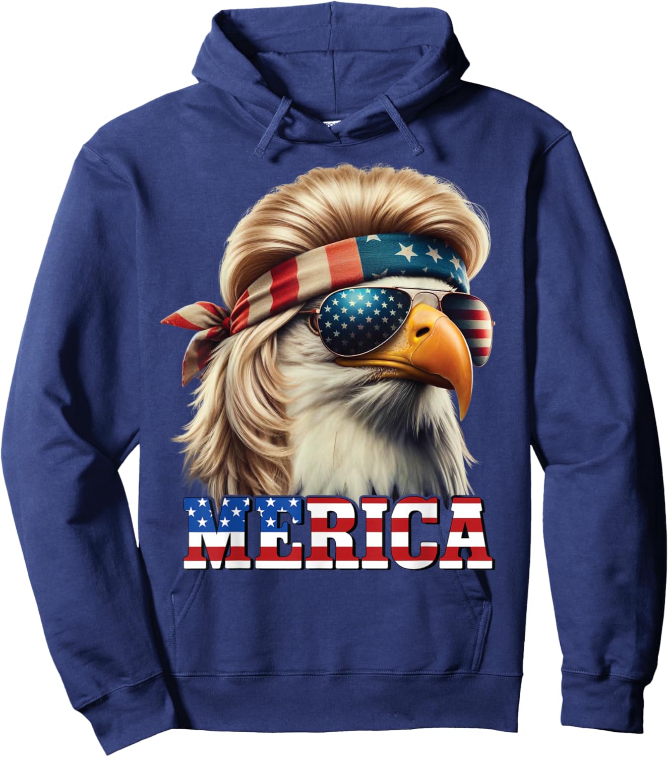 Funny Eagle Merica 4th July Blonde Wig Mullet Man Hoodie - Hoodie | Navy