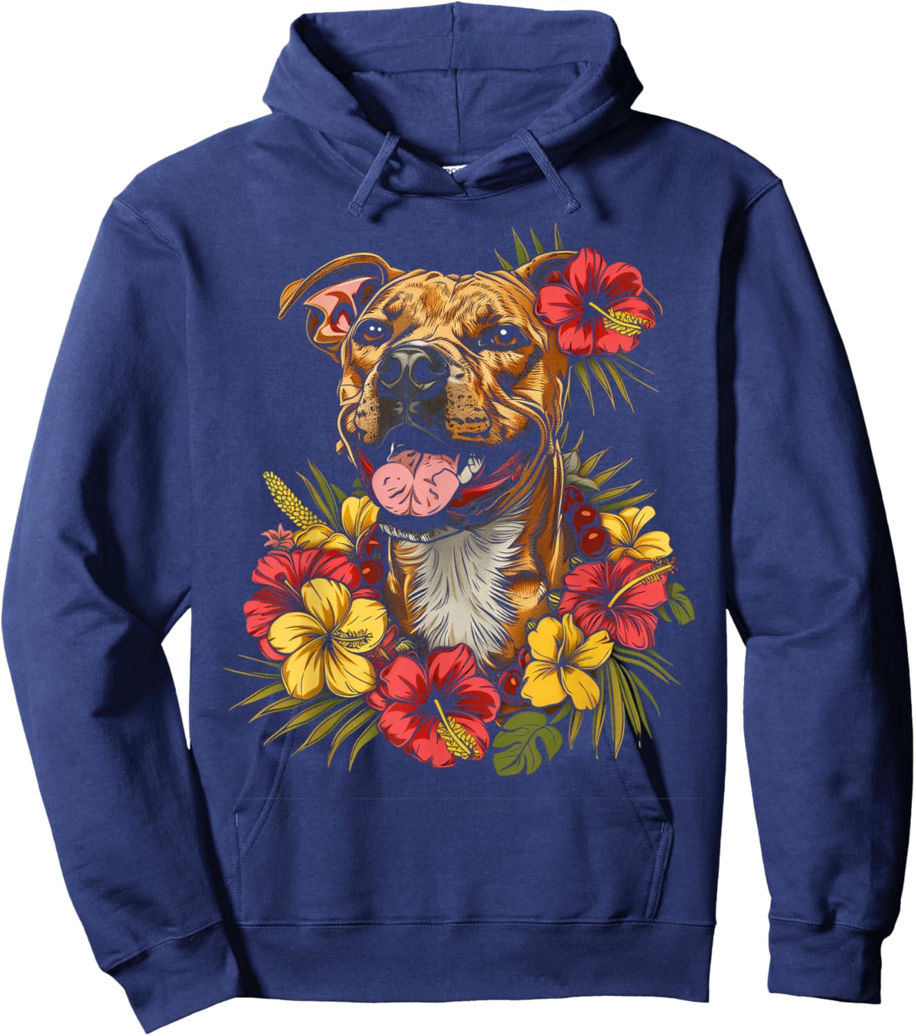 Pitbull Hawaiian Flowers Hibiscus Hula Hawaii Dog Hoodie - Hoodie | Navy
