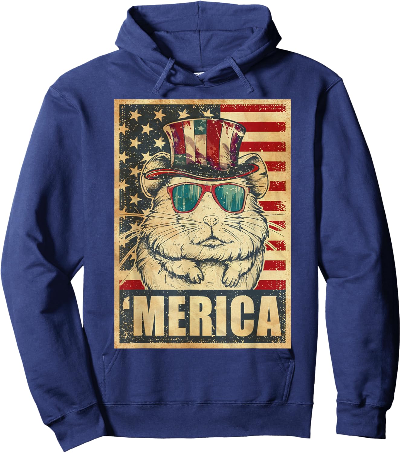 Hamster Merica Vintage American Flag 4th Of July Kids Men Hoodie - Hoodie | Navy