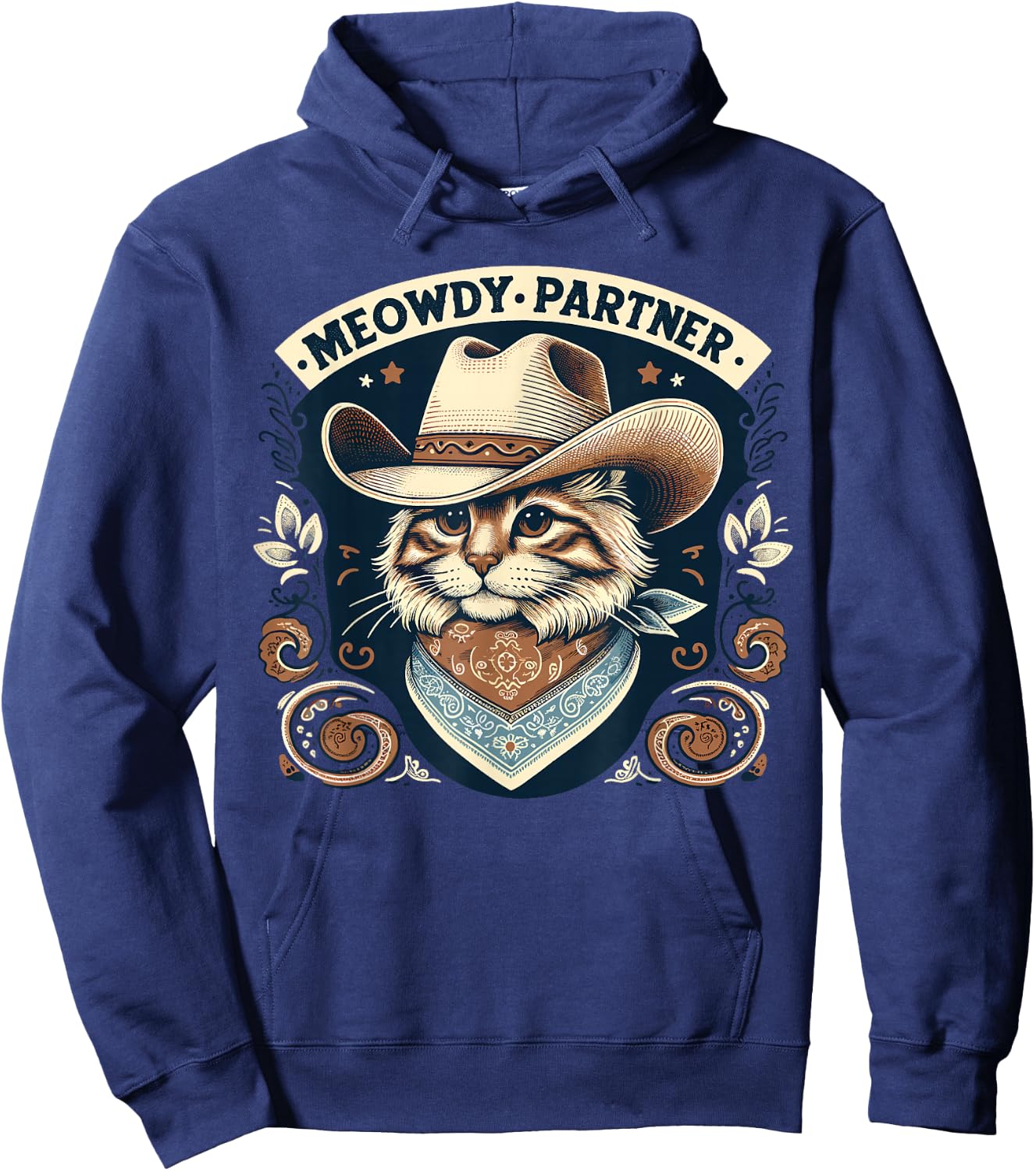 Meowdy Partner Cat Cowboy Hat Howdy Funny Country Western Hoodie - Hoodie | Navy
