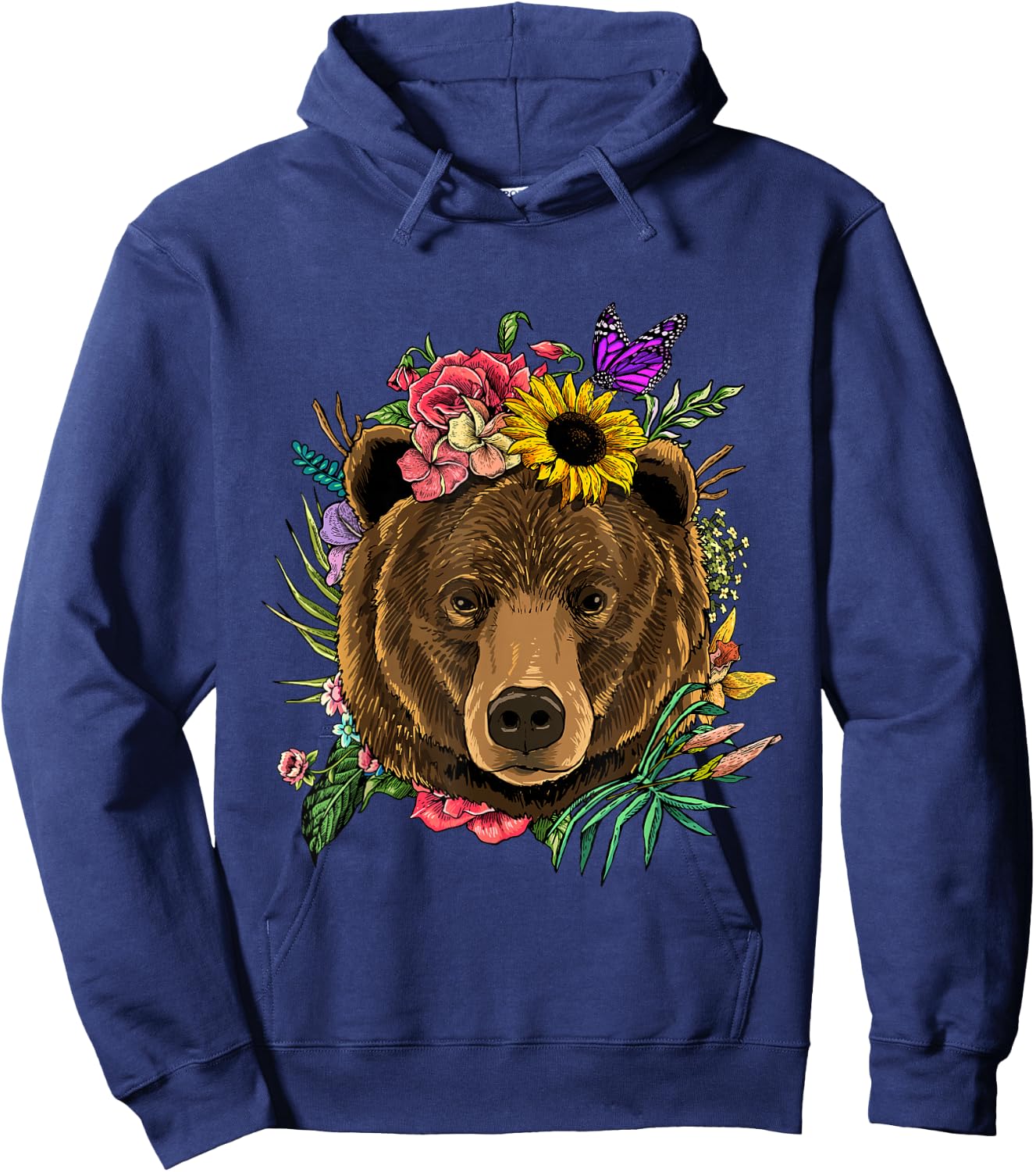 Bear Shirt Nature Floral Grizzly Bear Face Animal Bear Lover Hoodie - Hoodie | Navy