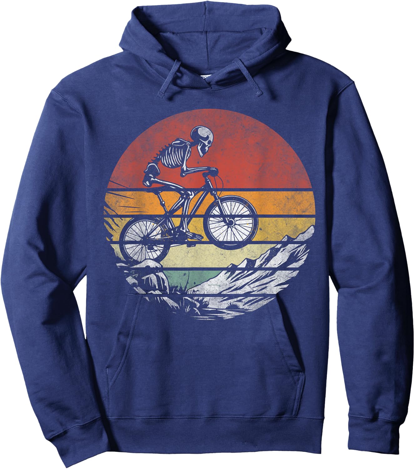 Skeleton Riding Bicycle Vintage Mountain Biking Skeleton Hoodie - Hoodie | Navy