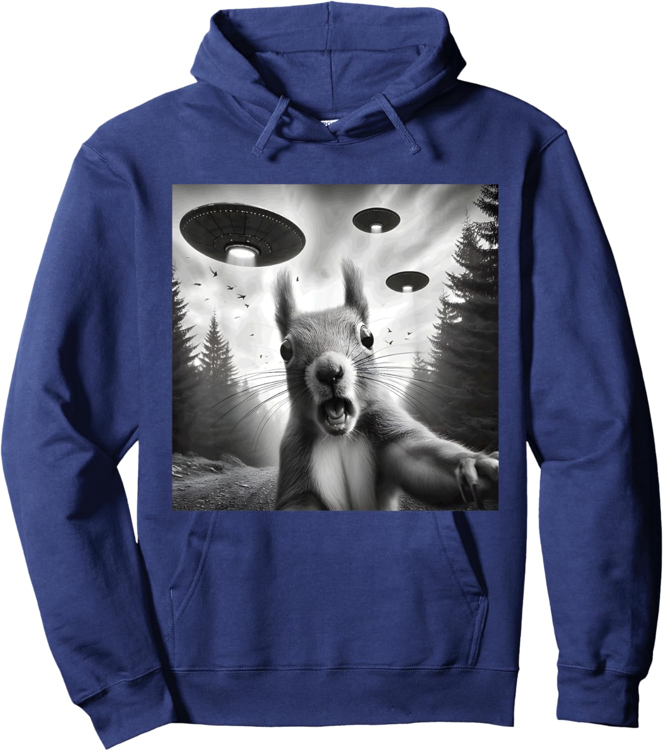 Squirrel Sci-Fi Funny Graphic Selfie with UFOs Weird Aliens Hoodie - Hoodie | Navy