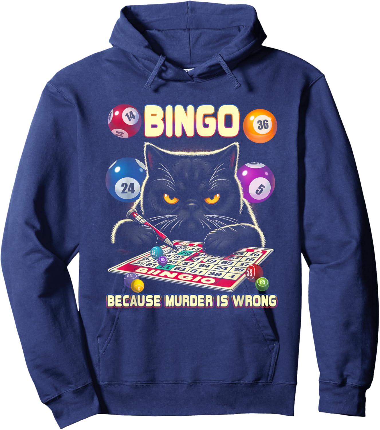 Bingo Because Murder Is-Wrong Bingo Lover Grumpy Cats Hoodie - Hoodie | Navy
