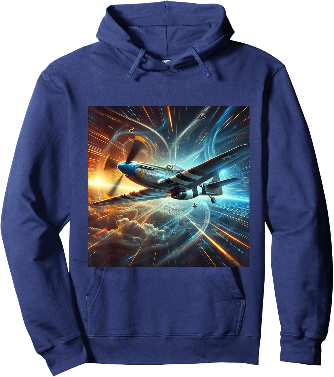 WWII Warbirds | P-51 Mustang in Dynamic Flight in the Sky Hoodie - Hoodie | Navy