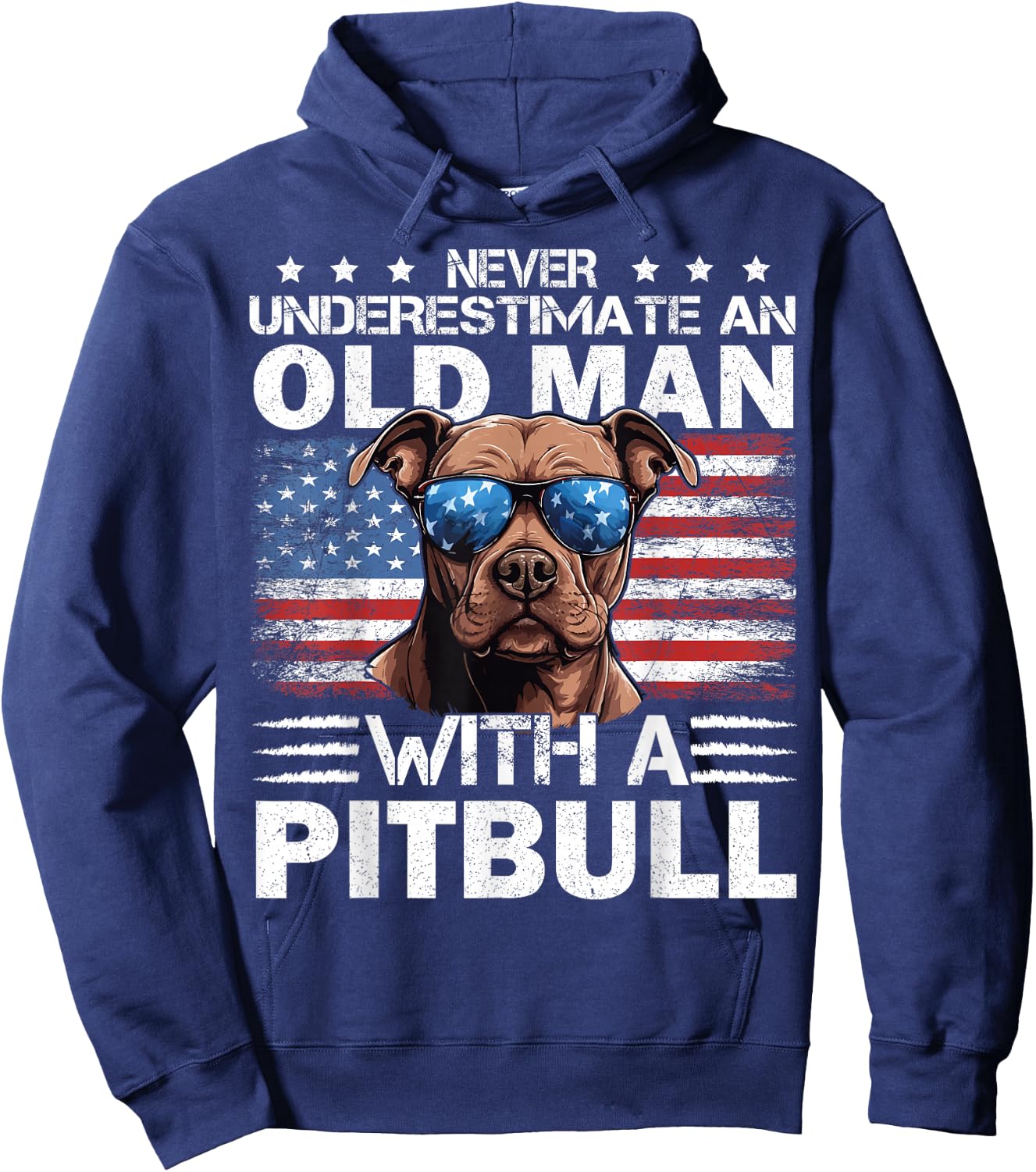 Pitbull Pittie Dog Breed Never Underestimate an Old Man Hoodie - Hoodie | Navy
