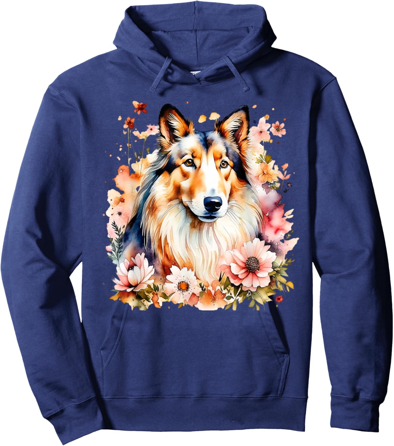 Rough Collie Dog Mama Mom Mum Doggy Mommy Watercolor Flower Hoodie - Hoodie | Navy