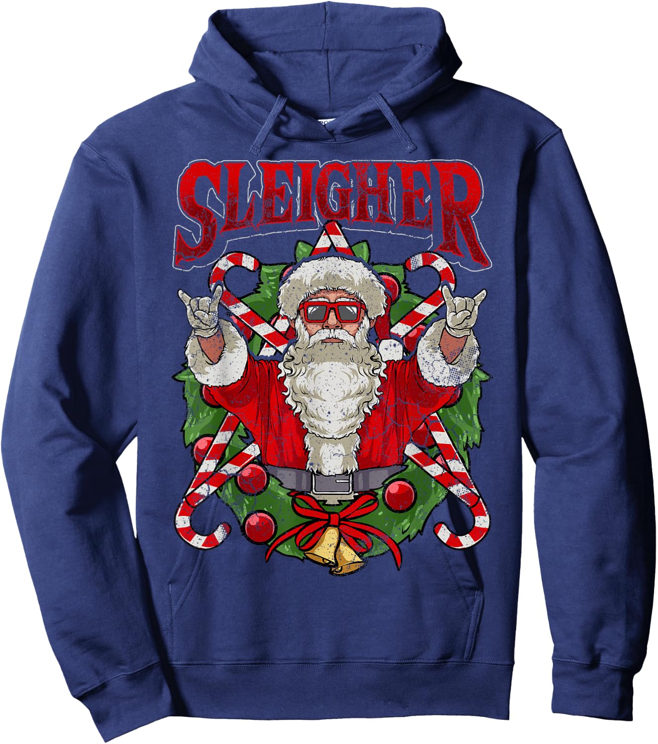 Sleigher Christmas Santa Claus Rock Metal Music Men Dad Teen Hoodie - Hoodie | Navy