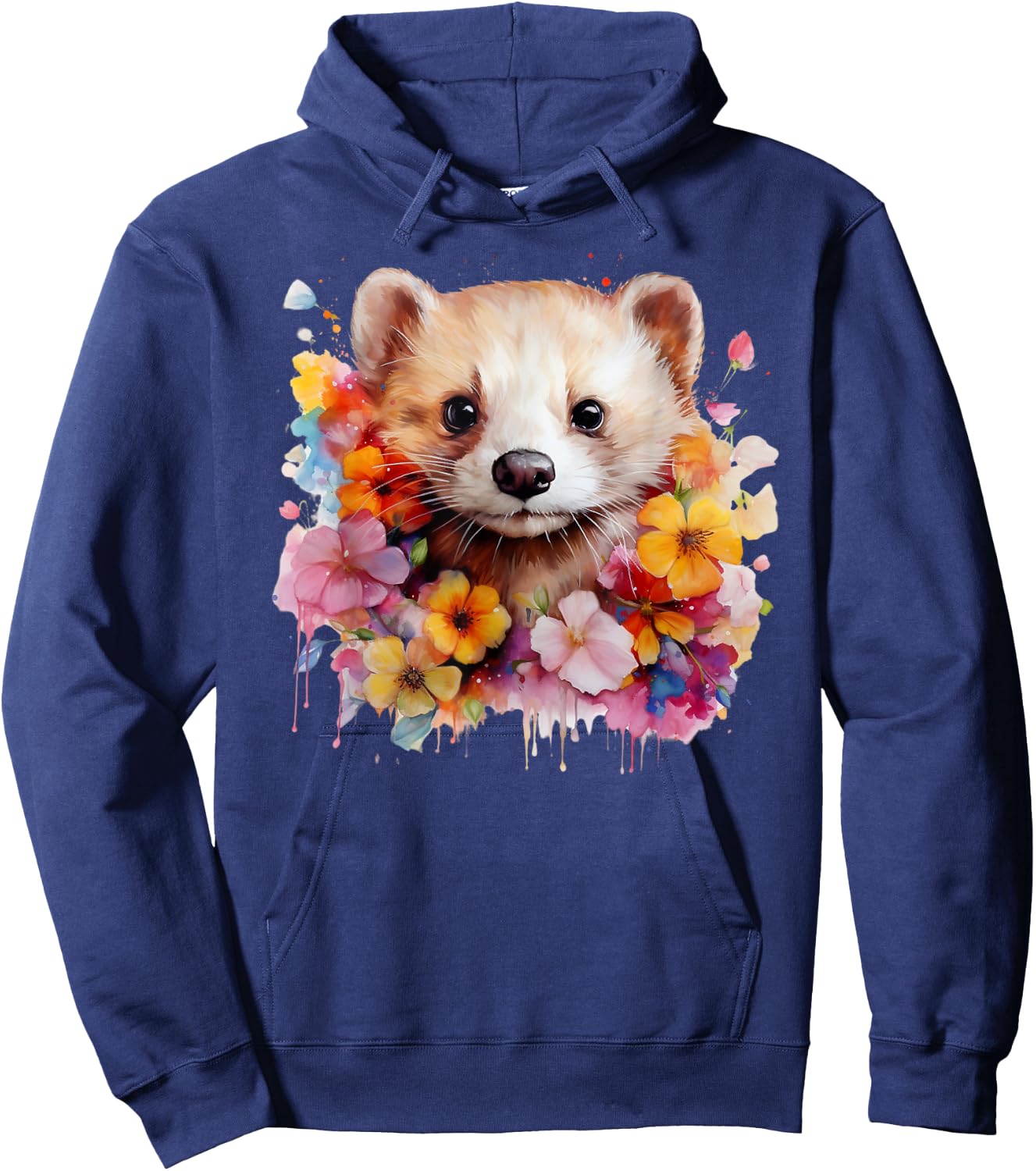 Pet Ferret Nature Portrait Artistic Watercolor Ferret Mom Hoodie - Hoodie | Navy