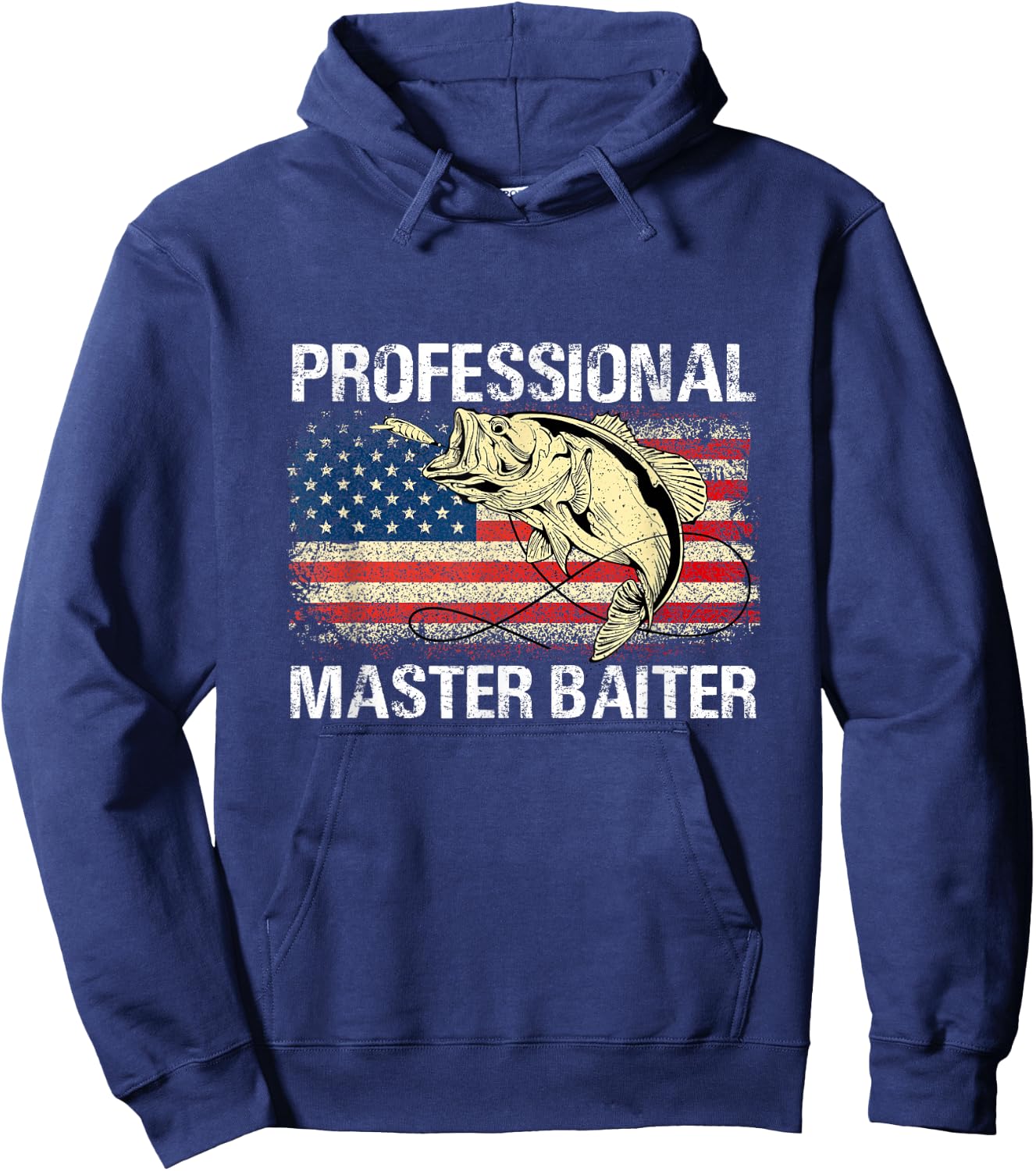 Professional Master Baiter Retro American Flag Funny Fishing Hoodie - Hoodie | Navy