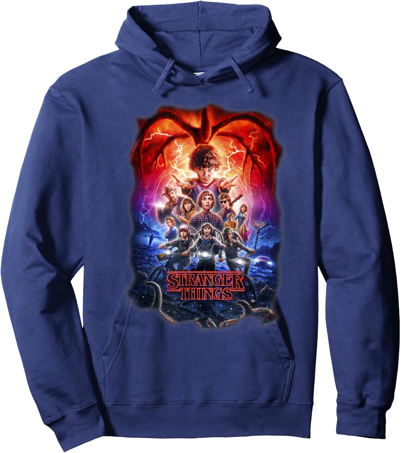 Stranger Things Group Shot Poster Fade Hoodie - Hoodie | Navy