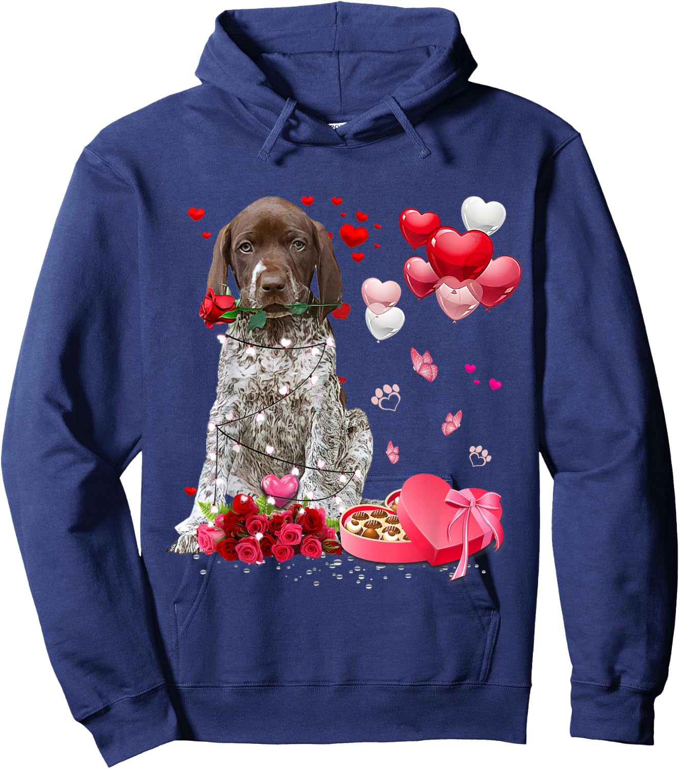 Funny German Shorthaired Pointer Rose Heart Happy Valentine Hoodie - Hoodie | Navy