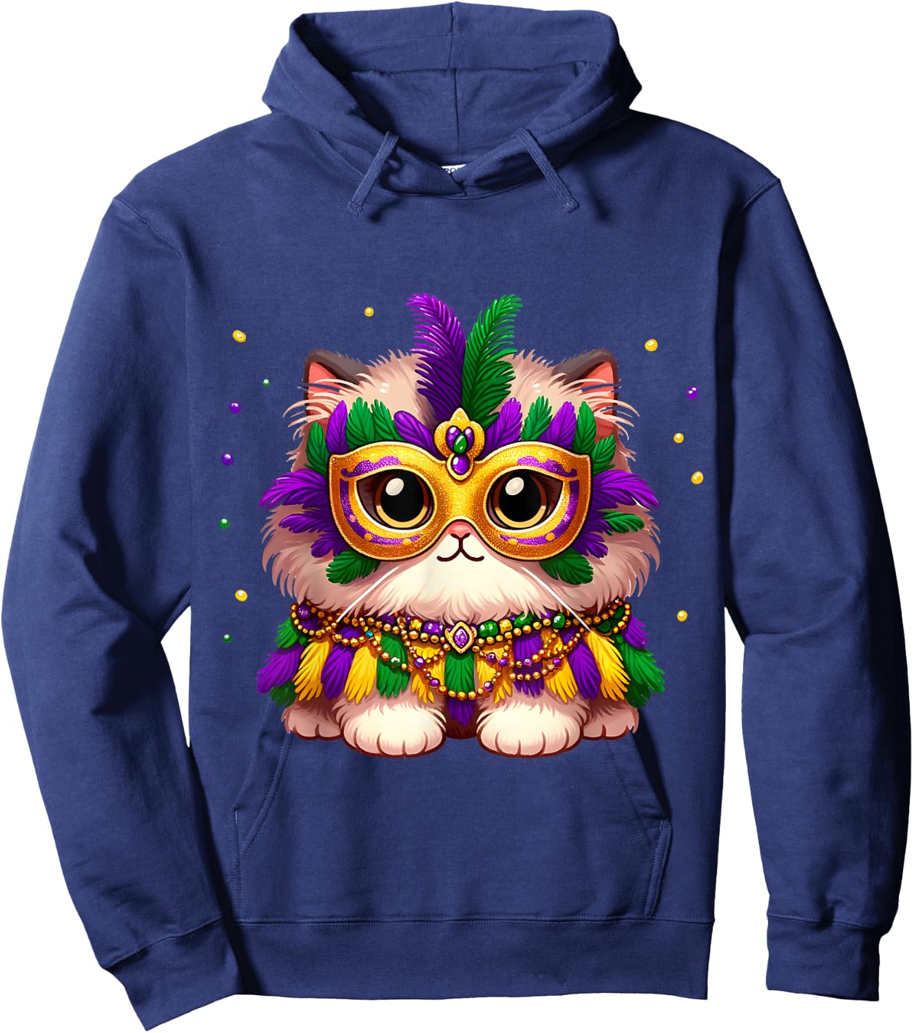 Carnival NOLA Party Fluffy Pet Cat Mardi Gras Costume Masquerade Men Women Kids Hoodie - Hoodie | Navy