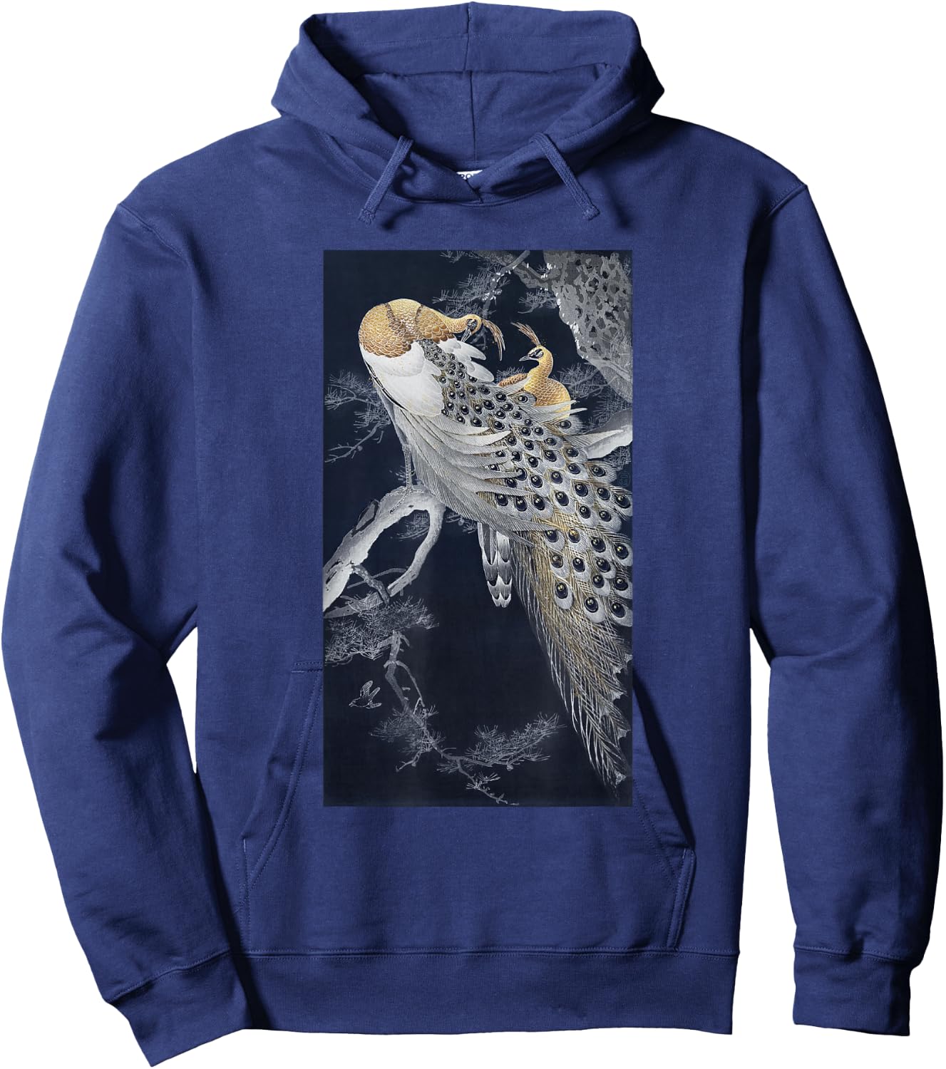 Vintage Japanese Art Two Peacocks in a Tree by Ohara Koson Hoodie - Hoodie | Navy