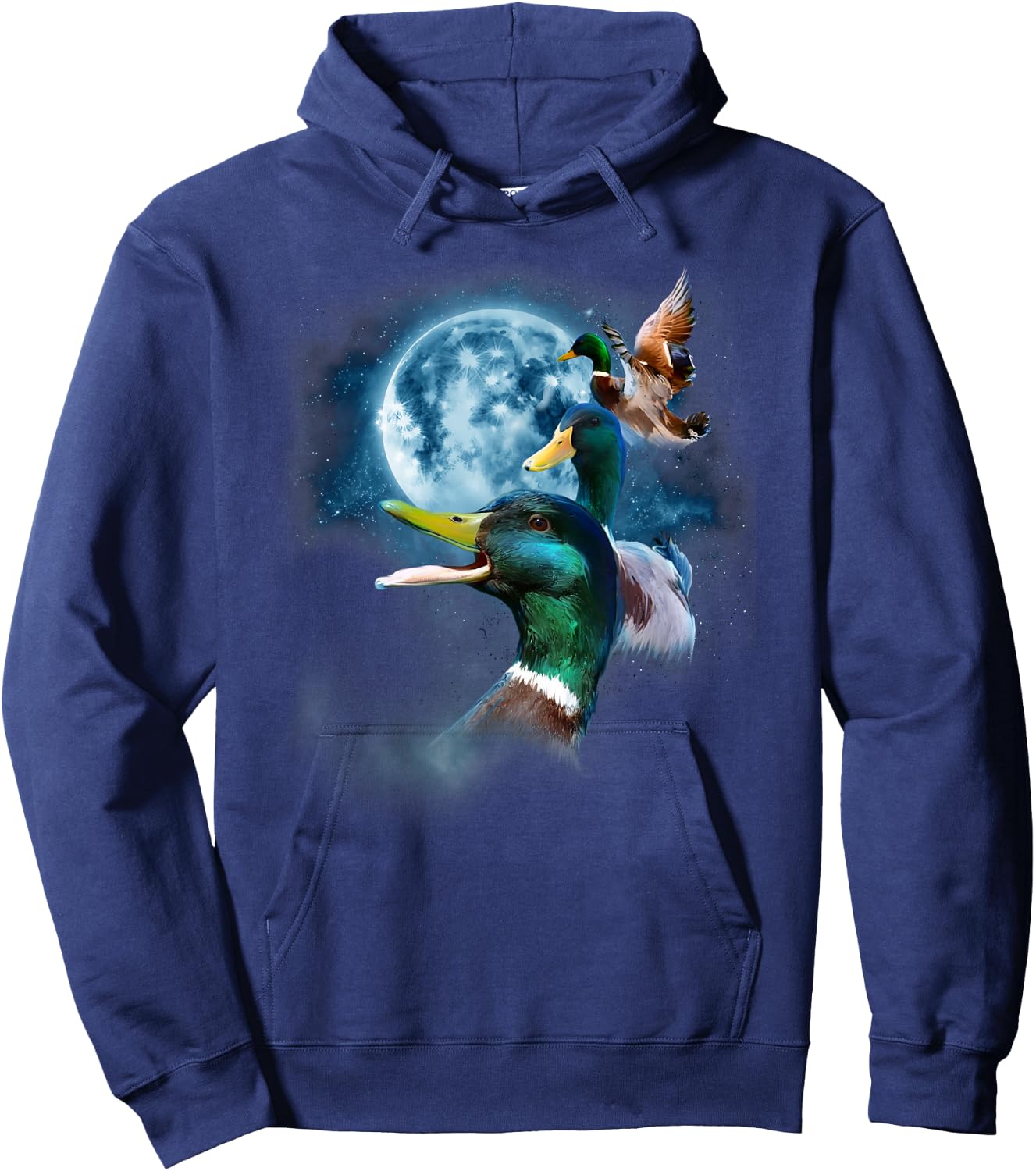 Funny Mallard Duck Shirt - Howling at The Moon Duck Hoodie - Hoodie | Navy