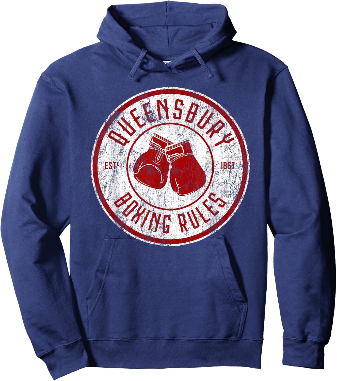 Distressed Queensbury Boxing Rules - Vintage Boxing Hoodie - Hoodie | Navy