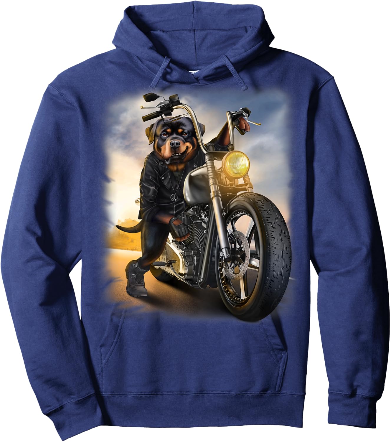 Rottweiler Dog Biker Riding Motorcycle at Sunset Hoodie - Hoodie | Navy