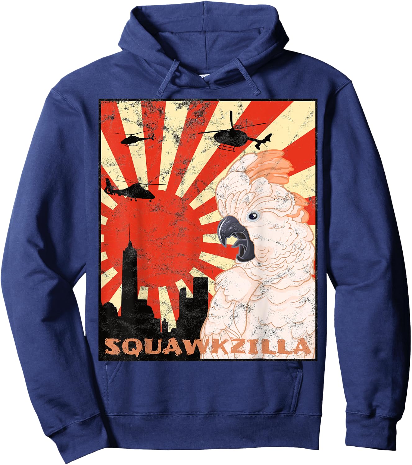Squawk Zilla Moluccan Cockatoo Parrot Squawking Hoodie - Hoodie | Navy