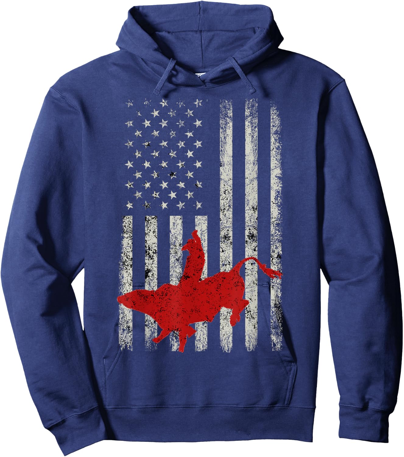 American Flag Bull Riding Cowboy Gift Rodeo Hoodie - Hoodie | Navy
