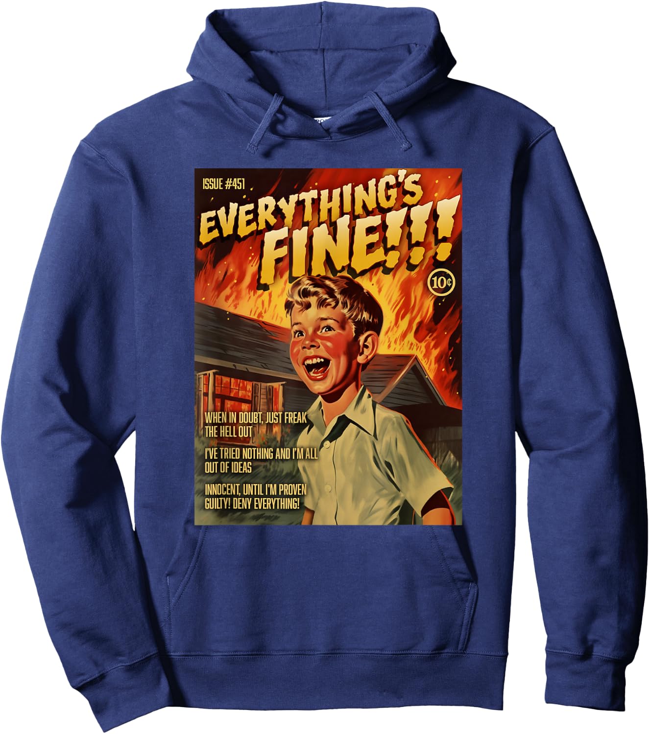 Everything's Fine 1950s Horror Comic Cover Hoodie - Hoodie | Navy