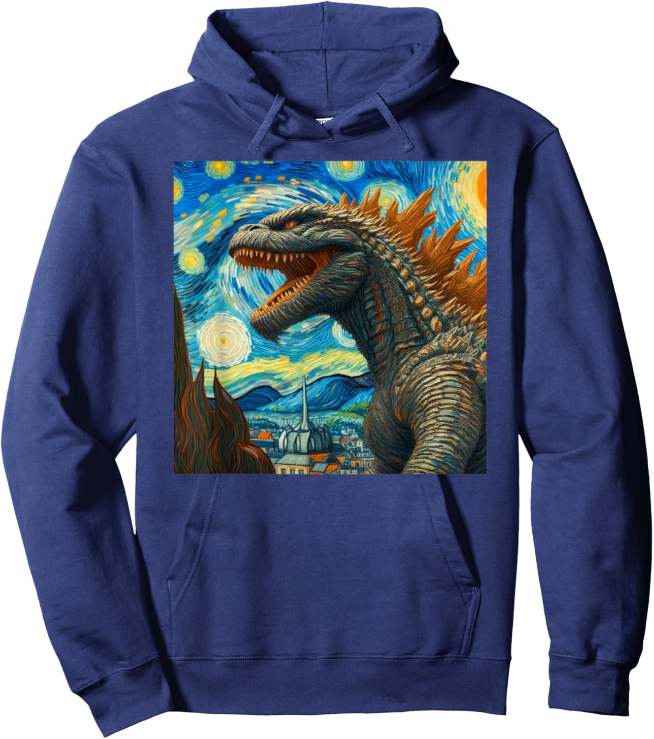 Vintage Japanese Monster Kaiju Van Gogh Starry Night Hoodie - Hoodie | Navy