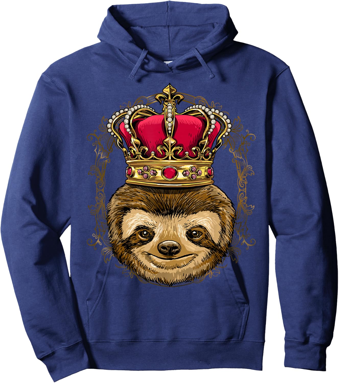 King Sloth Wearing Crown - Queen Sloth Animal Hoodie - Hoodie | Navy